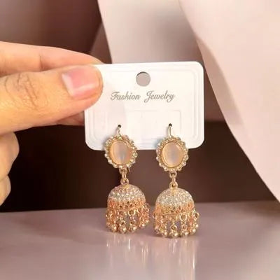 Funky Gold Plated Crystal Jhumka Earrings for Women – Auraline Jewelry Pakistan