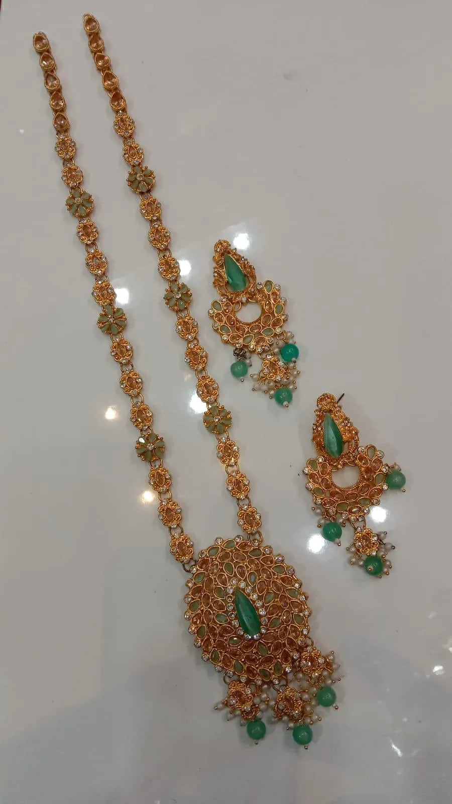 Gold Plated Artificial Jewelry Set – 3 Pcs Red Stone Collection for Women