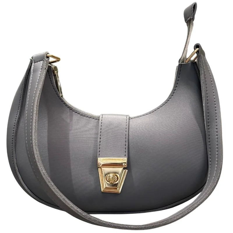 Crescent Luxury Faux Leather Shoulder Bag – Dark Gray Elegant Handbag for Women | Auraline