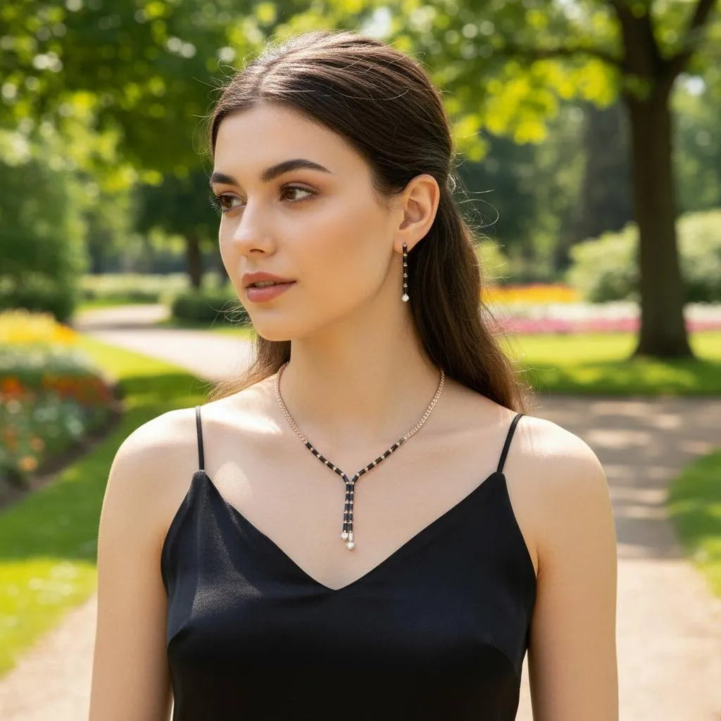 Funky Crystal Necklace Set – Black Resin Polished Wedding & Party Jewelry