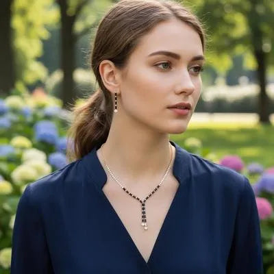 Funky Crystal Necklace Set – Black Resin Polished Wedding & Party Jewelry