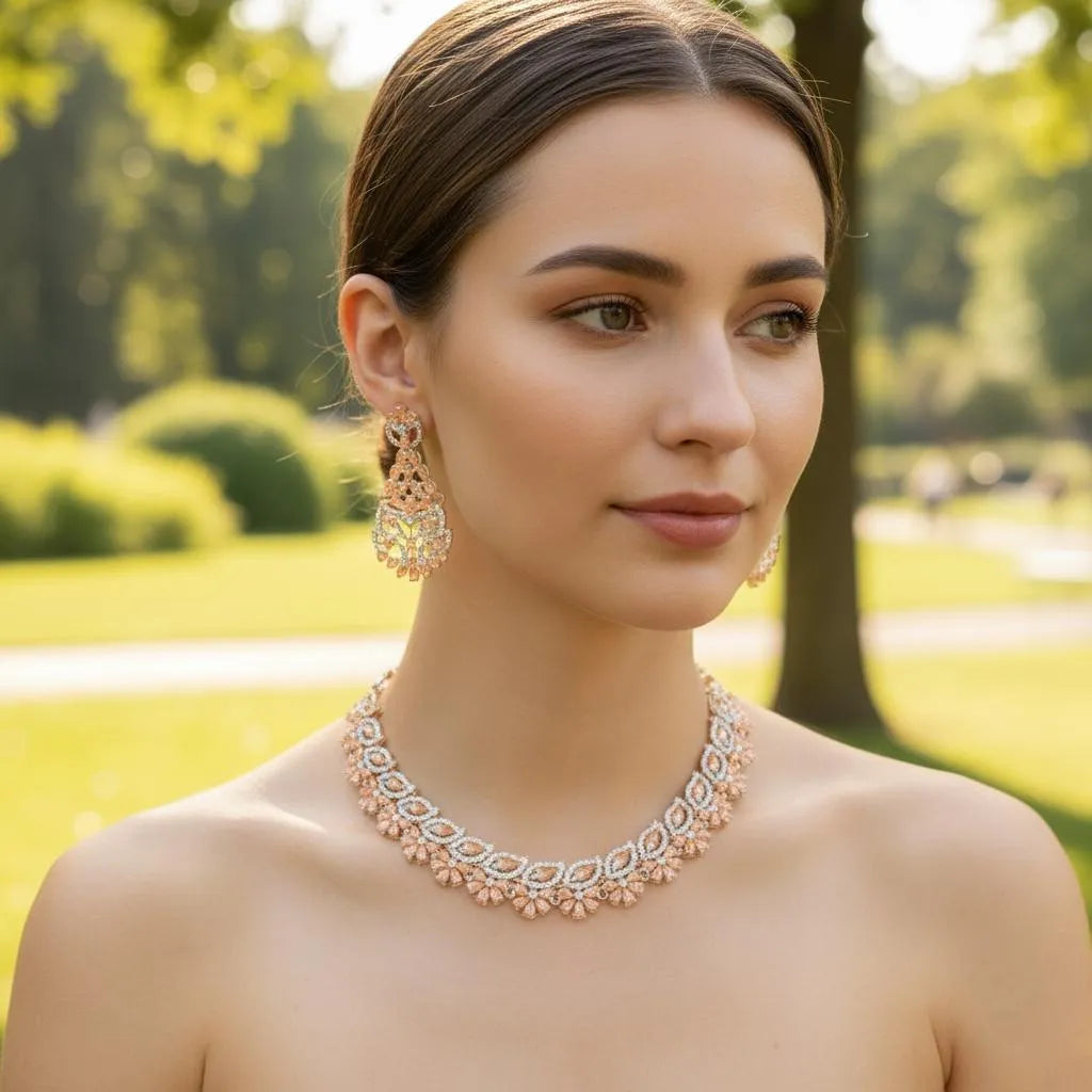 Funky Zircon Crystal Bridal Set – Golden Alloy Wedding Jewelry for Women