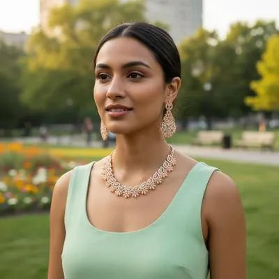 Funky Zircon Crystal Bridal Set – Golden Alloy Wedding Jewelry for Women