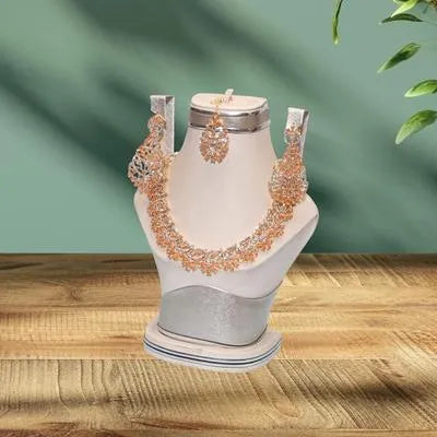 Funky Zircon Crystal Bridal Set – Golden Alloy Wedding Jewelry for Women