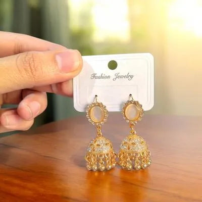 Funky Gold Plated Crystal Jhumka Earrings for Women – Auraline Jewelry Pakistan