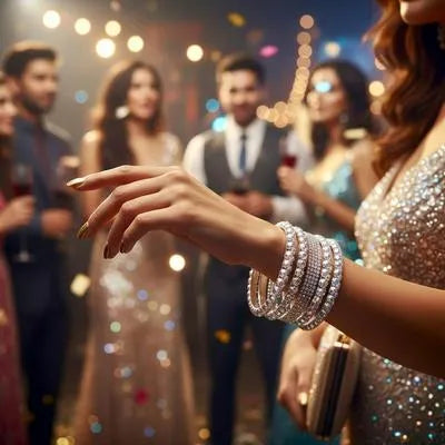 Funky Silver Plated Crystal Kara Bangle