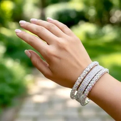 Funky Silver Plated Crystal Kara Bangle