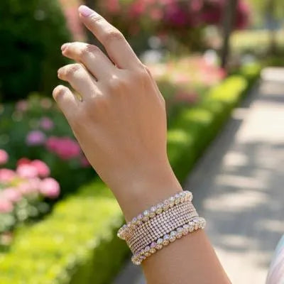 6 Pcs Funky Gold Plated Crystal Kara Bangle