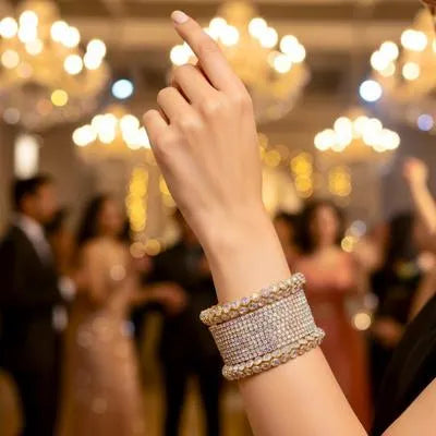 6 Pcs Funky Gold Plated Crystal Kara Bangle