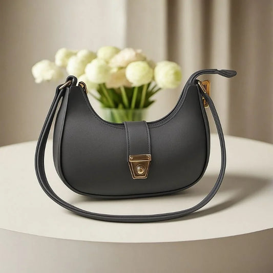 Crescent Luxury Faux Leather Shoulder Bag – Dark Gray Elegant Handbag for Women | Auraline