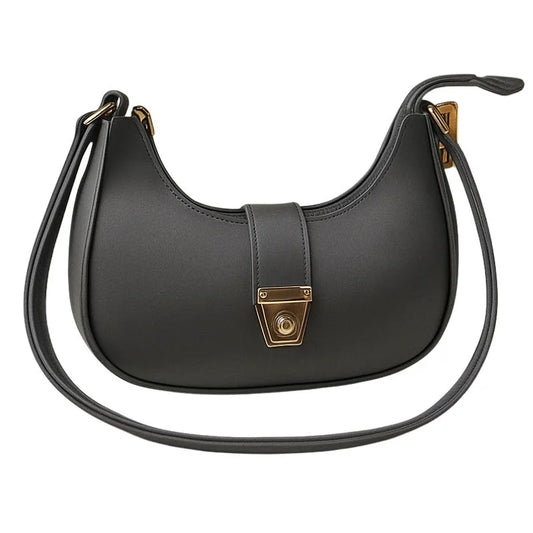 Crescent Luxury Faux Leather Shoulder Bag – Dark Gray Elegant Handbag for Women | Auraline